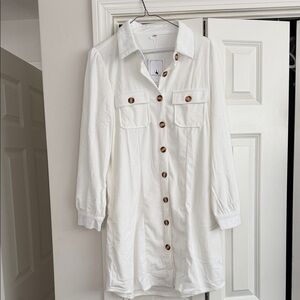 White Button-Up Shirt Dress